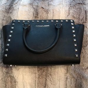 Michael Kors silver studded satchel handbag